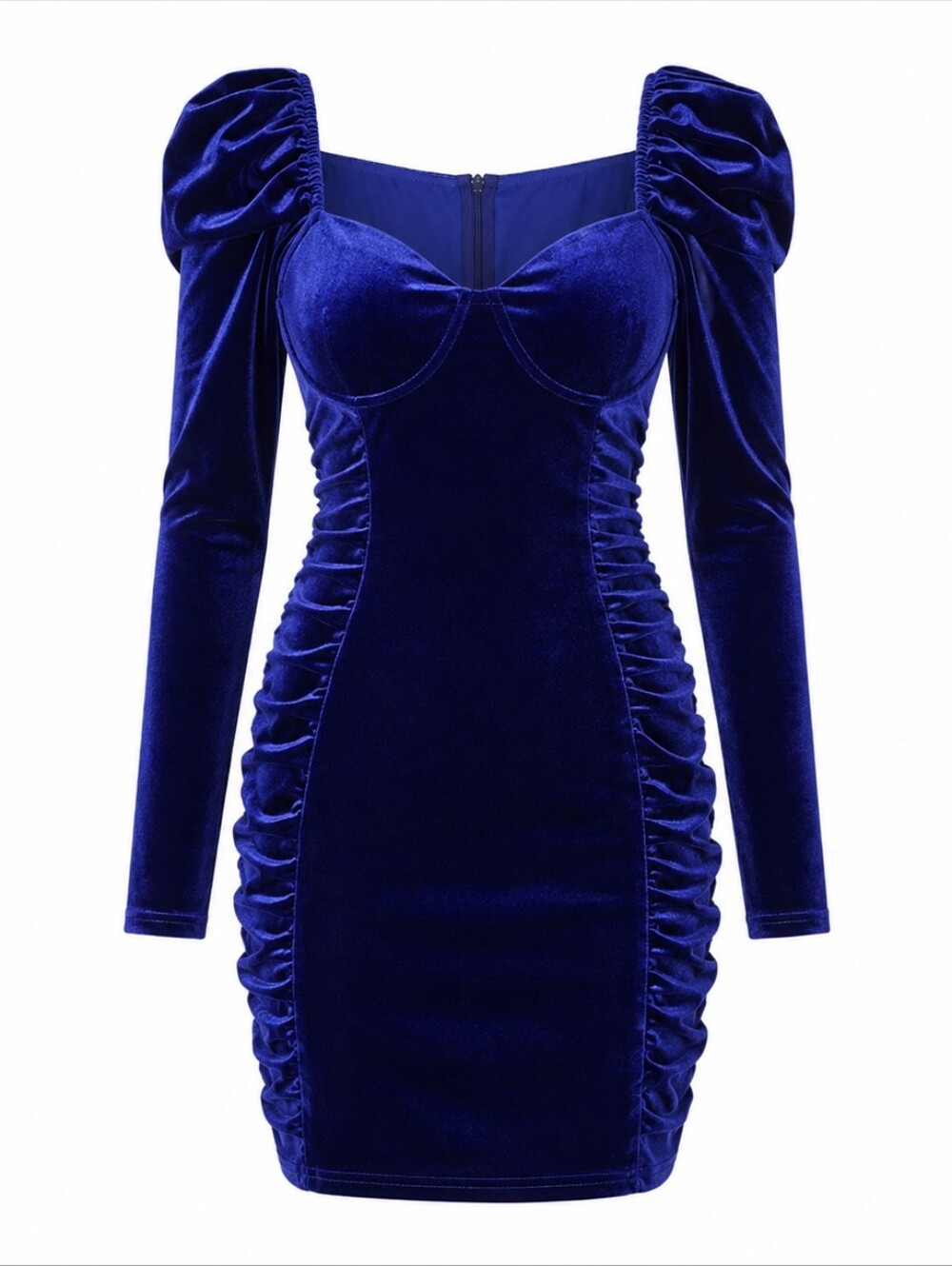 PRIVY | Royal Violet Blue Velvet Long Sleeve Bodycon Holiday Festive Dress | L